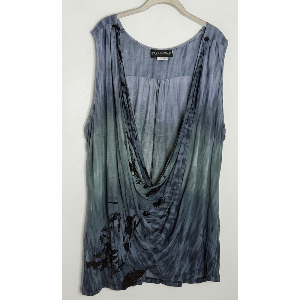 Parsley And Sage Cowl Neck Stretchy Abstract Green Blue Wrap Tank Women’s Sz 2X - Picture 2 of 7
